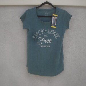 Lucky Brand Women's Tee Small Shirt Green "Luck & Love are Free Lucky You"